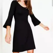 NEW Boden 3/4 Bell Sleeve Miriam A-line Jersey Mini Dress Black LBD Womens 8L