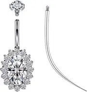 [Ruifan] ASTM F136 Titanium Belly Button Rings Elliptical Drop Cubic Zircon Hypoallergenic Internally Threaded 14G Navel Body Piercing Jewelry 10mm 12mm 14mm For Women