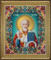 Bead embroidery kit Icon of the St. Nicholas the Wonderworker hand embroidery