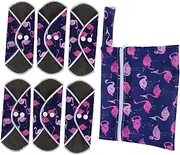 NOLITOY Sanitary Napkin Set 7 Pack Washable Menstrual Pads Easy Snap Wings Pul Bag for Travel Sports