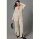 Anthropologie Flare Knit Trousers White Bell Bottom Ribbed Pants NWT XL Daily