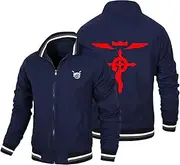 [GLLUSA] Men's Bomber Jacket Sweatshirt for Fullmetal Alchemist Print Casual Flight Suit Long Sleeve Zip Jackets Cardigan Baseball Uniform Tops - Teen Gift