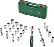 Bosch 1/2" Drive Ratchet Set 25-Piece (Powerful 1/2" Ratchet for Multiple DIY; High Torque up to 768Nm; Lock Button; Direction Switch; Curved Neck; Softgrip; Carrying Case)