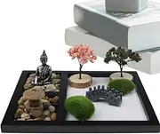 Small Zen Garden | Sand Garden Meditation Crafts Miniature Japanese Accent - Table Meditation Zen Artistic Decoration for Business, Workplace, Study Room, Home