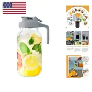Glass Mason Jar Pitcher, 64 oz Wide Mouth Jug with Pour Spout Handle Lid for ...