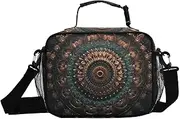 Mandala Brown Retro Insulated Lunch Box for Women Men - Ideal for Work, Picnics - Includes Adjustable Shoulder Strap