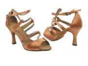Tan Satin with Rhinestone Swirl Strap Salsa Very Fine Dance Formal Shoe 31422