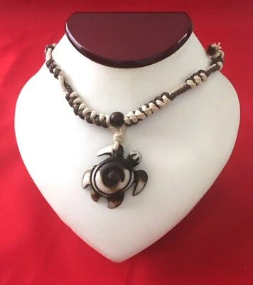 Hawaiian Bovine Bone Sea Turtle Necklace - Swirl pattern in Brown # 2