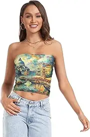 [RPLIFE] Venice Starry Night Style Coastal Summer Tops, Strapless Top, Sheer Tube Tops, Sexy Tube Tops (S)