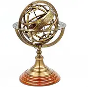 Antique Vintage Zodiac Armillary Brass Sphere Globe Wooden Display | Pirate's Antique Ship Decor | Nagina International (Antique Brass, Large)
