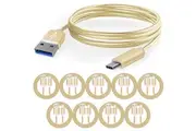 10 Pack 1m Data Transfer Charger Charging USB Type C Phone Tablet Cable Cord Bulk Braided Gold Nylon