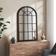 Oikiture Window Mirror 76x51cm Arched Wall Mirrors Decor Black