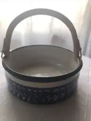Unique Studio Artisan Pottery Basket Bowl w Bamboo Handle Signed Artist