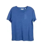 Vince Short Sleeve Top Tee Linen Crewneck Women's Small Blue Drop Shoulder