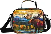 Moose Stain Glass Insulated Lunch Box for Women Men - Ideal for Work, Picnics - Includes Adjustable Shoulder Strap