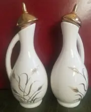 Cruets Oil Vinegar Royal Sealy New Vintage Japan Gold Wheat Vase Lids