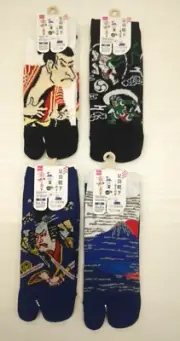 4 set Japanese Tabi Socks Mens Kabuki Ukiyoe Mt.Fuji Fujin Raijin Socks Unused