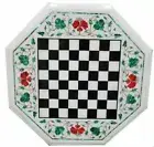 24'' White Marble Chess Table Top Pietra Dura Inlay Children Game Kids c50