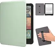 THRAU Case with Hand Strap for 7" Kindle Paperwhite 12th Gen, Paperwhite Signature Edition 2024 or Kindle Colorsoft Signature Edition, PC Hard Shell with PU Leather, Auto Sleep/Wake – Agave Green