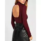 Free People Like I Do Backless Cutout Mockneck Top M/L Mauve Wine Stretch NWT