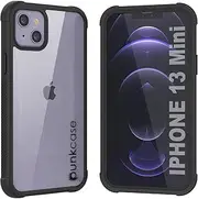 PunkCase for iPhone 13 Mini Case [Spartan Series] Clear Rugged Heavy Duty Cover W/Built in Screen Protector | Ultra Slim 360 Full Body Protection for iPhone 13 Mini (2021) (5.4") [Black]
