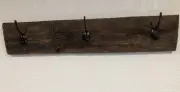 Coat/Towel Rack w/ Black Robe Hooks (3) Rustic Weathered Reclaimed Barn Wood
