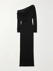 [Christopher Esber] Christopher Esber - Radial Wave One-shoulder Wool Maxi Dress - Black - medium medium Black