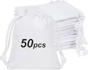 Shintop 50pcs Little velvet gift bags, 3x4inch White Jewelry Bags Drawstring Coin Pouches for Party Favor Small Business