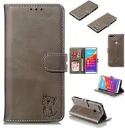 [NH] Case Huawei Y7 Prime 2018 Leather Case, Luxury Leather Wallet Flip Cover [with Screen Protector] with Viewing Stand and Card Slots Shockproof Cover, for Huawei Y7 Prime 2018 - Gray