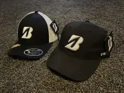 2 BRIDGESTONE GOLF MEN'S TOUR B HATS FLEXFIT VENTED CAP-WHITE/BLACK NEW WITH TAG