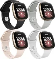 [WAESRY] [4 Pack] Silicone Bands for Fitbit Versa 3 Bands, Fitbit Sense Band, Soft Adjustable Sport Replacement Wristbands Women/Men for Fitbit Versa 3 / Fitbit Sense, Black + Sand Pink + Gary + White