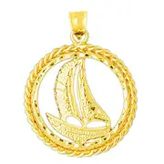 14K Gold Sailboat Pendant with Encircled Rope Frame