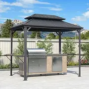 Purple Peaf 1.8m X 2.7m Hardtop Grill Gazebo for Patio Permanent Metal Roof with 2 Side Shelves Deck Yard Tent Aluminum Garden Outside Sun Shade Outdoor BBQ Canopy