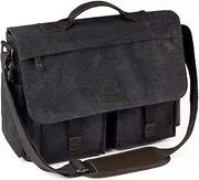 Messenger Bag for Men, VASCHY Vintage Water Resistant Waxed Canvas Laptop Bag Satchel 15.6-17 inch Women Briefcase Shoulder Bag with Padded Shoulder Strap