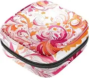 Period Bag,Sanitary Napkin Storage Bag,Floral Leaf Flowers Pink,Tampon Holder for Purse