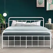 Artiss Queen Metal Bed Frame with Headboard(Base Only), Metal Platform Bed with Easy Assembly, 300kg Capacity Heavy-Duty Metal Slats with Under Bed Storage for Master Bedroom/Guest Room, White