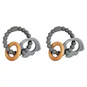 2x Urban Elephant 14cm Silicone Teether Ring Baby/Infant Chew Toy Blue & Natural