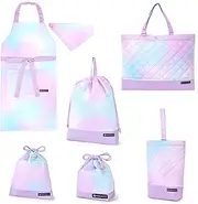 COLORFUL CANDY STYLE NT603900 Kindergarten Entrance 6-Piece Set, Lesson Bag, Shoe Case, Drawstring Bag, Gymnastics Clothing Bag, Lunch Bag, Cup Bag, Small Compartment, Apron, 130-160, Aurora Color,