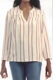 Splendid Ladies' V-Neck Blouse. Loose Fit, Size XL, Pink Stripe, 85% Rayon.￼
