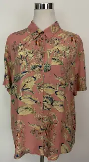 Sanctuary Size Small Salmon Yellow Leaf Print Short Sleeve Button Down Top NWT