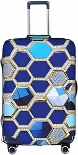 [Pvinnk] Blue Hexagons and Diamond Print Protective Luggage Cover Elastic Washable Suitcase Protector Travel Gear Protector, White, Medium