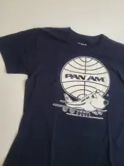 PAN AM T-Shirt - Youth Small - White on Navy Blue - Globe and Happy Plane Logos