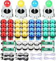 EG STARTS 4 Player Classic DIY Arcade Joystick Kit Parts USB Encoder To PC Controls Games + 4/8 Way Stick + 5V led Illuminated Push Buttons for Video Game Consoles Mame Raspberry Pi & 4 Colors