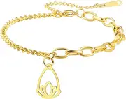 [Dreamtimes] Lotus Flower Anklet for Women Petite Beach Anklet Jewellery Stainless Steel Adjustable Anklet Lotus Jewellery