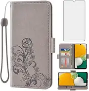 [Asuwish] Compatible with Samsung Galaxy A13 5G Wallet Case and Tempered Glass Screen Protector Flip Wrist Strap Card Holder Cell Phone Cover for A04S M13 G5 A 13 2022 13A A135G SM A136U Women Men Grey