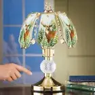 Beautiful Woodland Forest Deer Glass 3-Way Touch Table Lamp Gold Base Home Decor