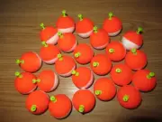 24 1.75" FISHING BOBBERS Round Weighted Floats Red / White Foam SNAP ON FLOAT
