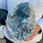 13.5lb Natural Blue Celestite Crystal Geode Quartz Cluster Mineral Specimen