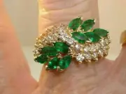 Cluster Jewelry Ring 1.75CT Marquise Cut Real Green Emerald 14K Yellow Gold Over