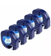 5PK Dymo Letratag Refill 91331 White Plastic 12mm Label Tape 1/2" LT-100H